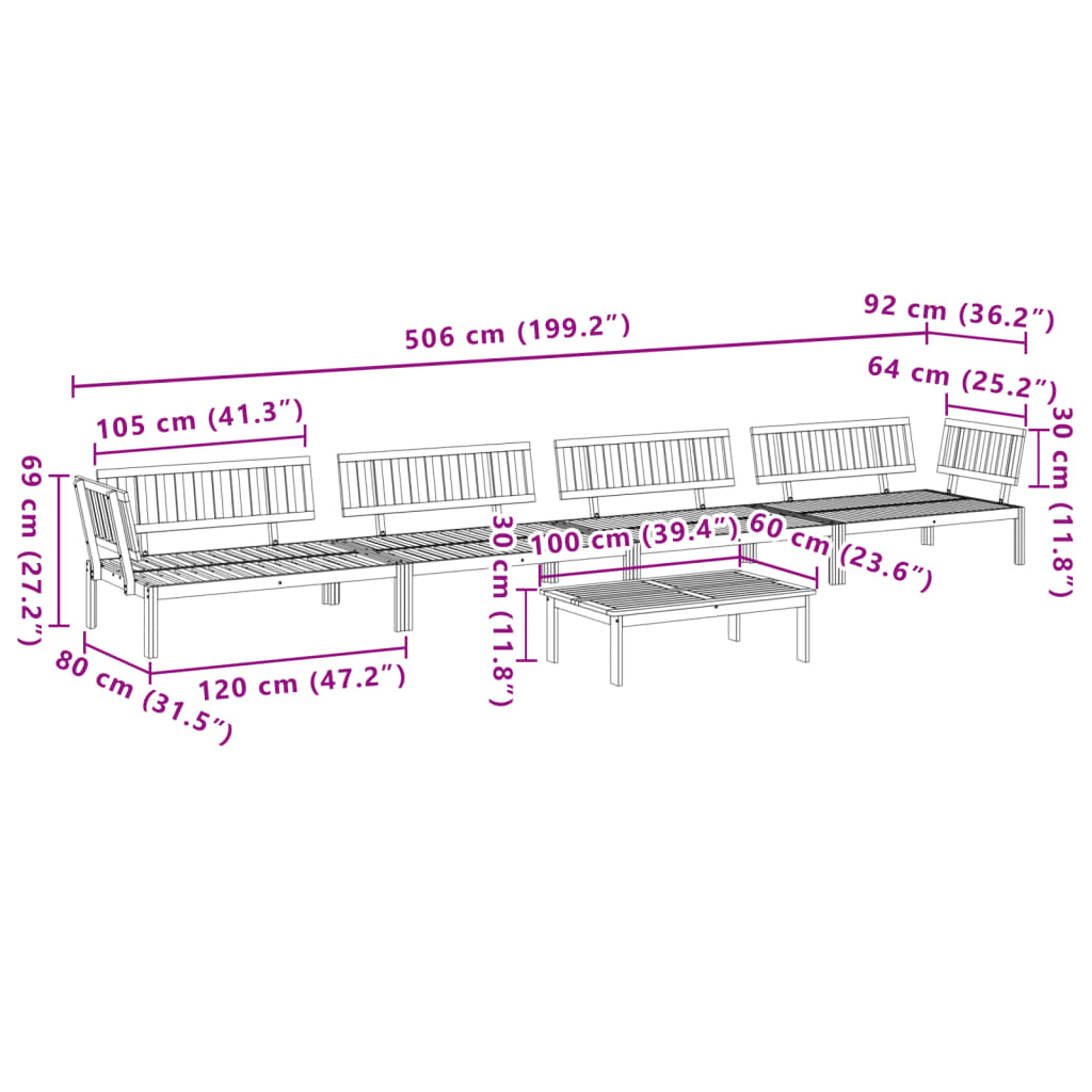 Set Divano Pallet da Giardino 5 pz in Legno Massello di Acacia | homemem39