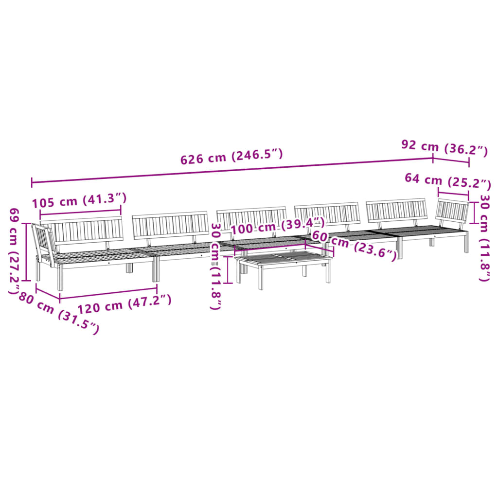 Set Divano Pallet da Giardino 6 pz in Legno Massello di Acacia | homemem39