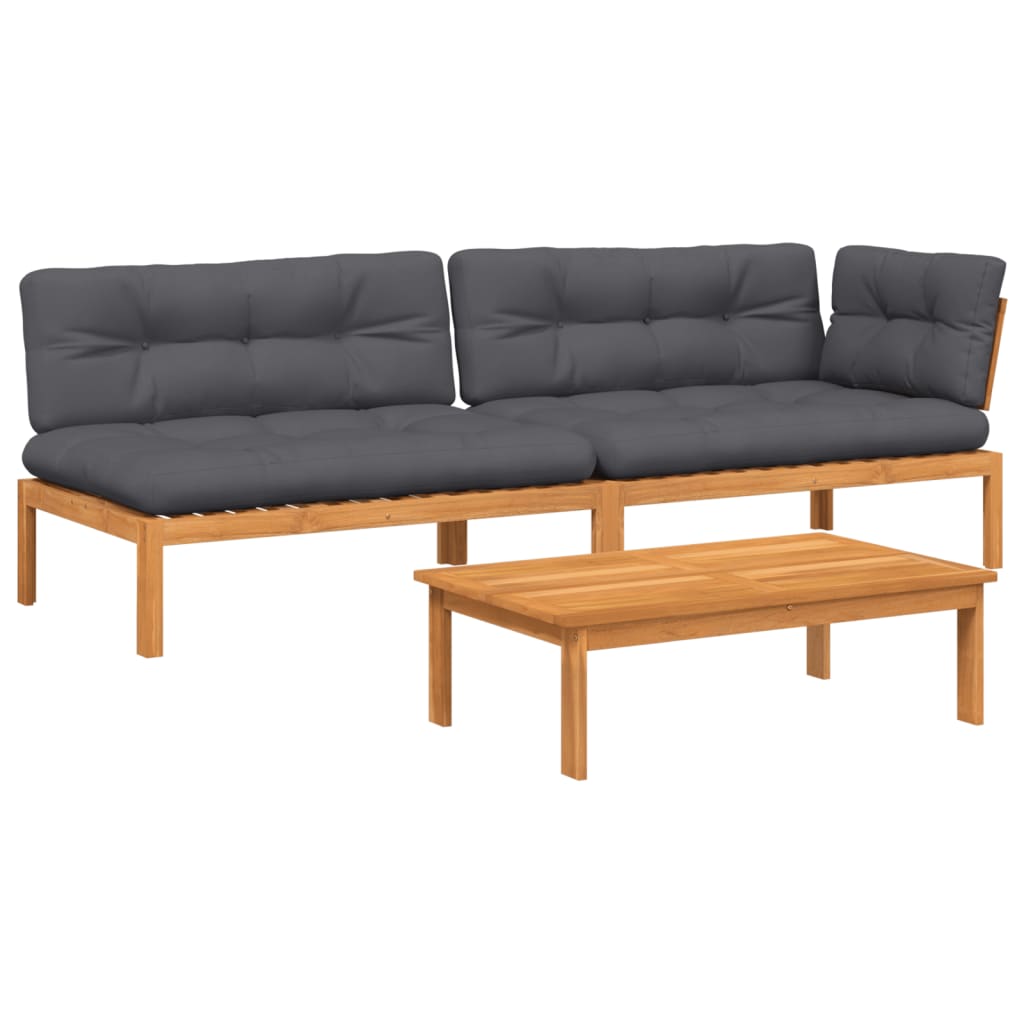 Set Divano Pallet Giardino 3pz con Cuscini Massello Acacia | homemem39