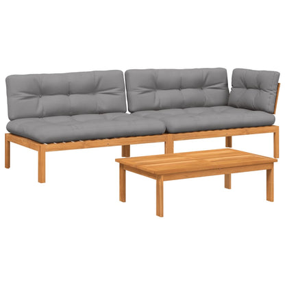 Set Divano Pallet Giardino 3pz con Cuscini Massello Acacia | homemem39