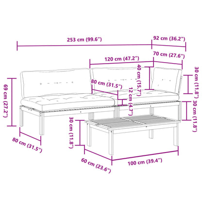 Set Divano Pallet Giardino 3pz con Cuscini Massello Acacia | homemem39