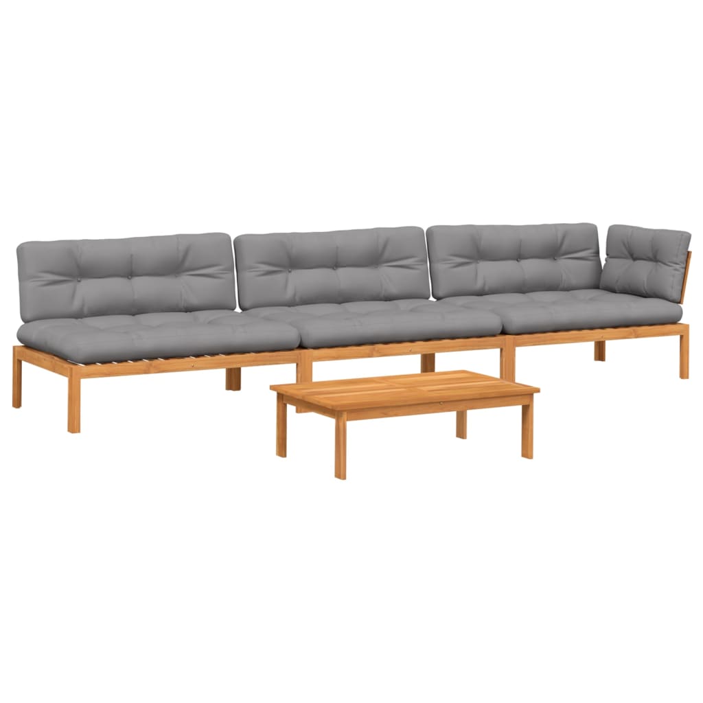 Set Divani Pallet Giardino 4pz Cuscini Legno Massello Acacia | homemem39