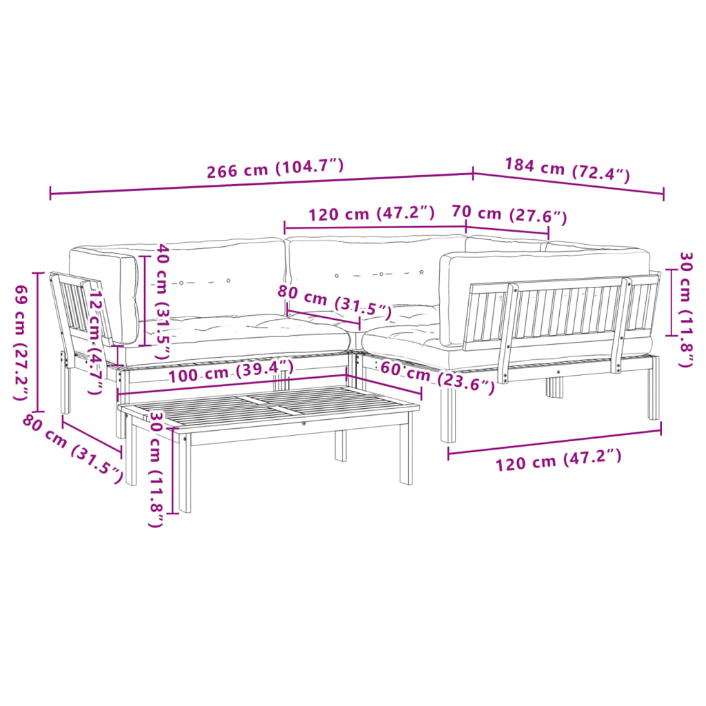 Set Divani Pallet Giardino 4pz Cuscini Legno Massello Acacia | homemem39