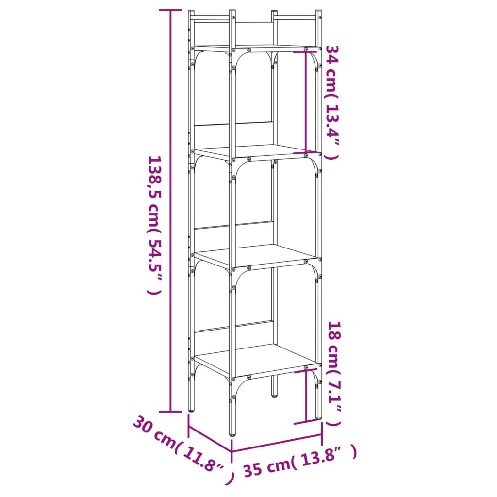 Libreria 4 Ripiani Rovere Marrone 35x30x138,5 Legno Multistrato | homemem39