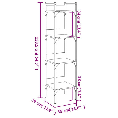 Libreria 4 Ripiani Rovere Marrone 35x30x138,5 Legno Multistrato