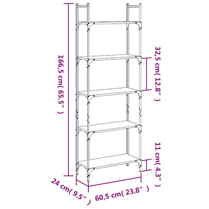 Libreria a 5 Ripiani Nera 60,5x24x166,5 cm in Legno Multistrato
