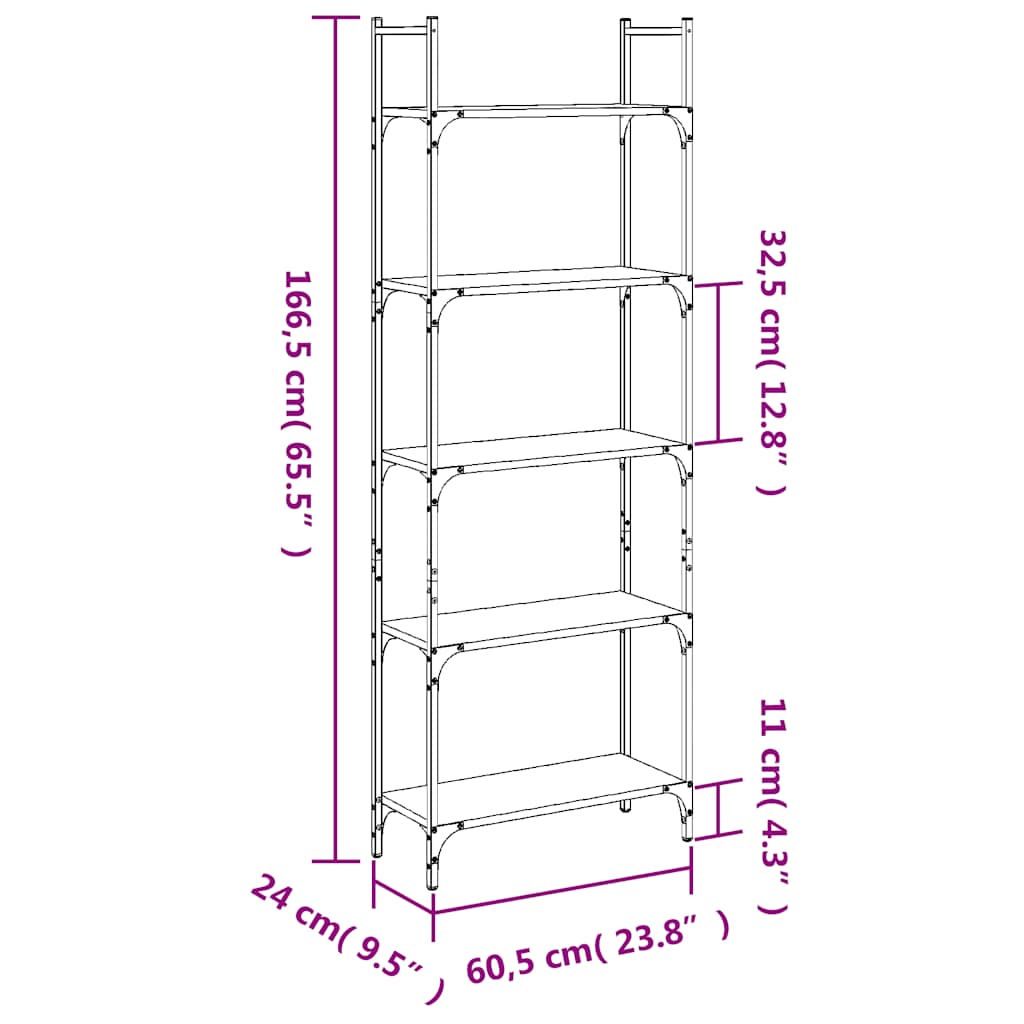 Libreria 5Ripiani Grigio Sonoma 60,5x24x166,5 Legno Multistrato