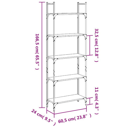 Libreria 5Ripiani Grigio Sonoma 60,5x24x166,5 Legno Multistrato