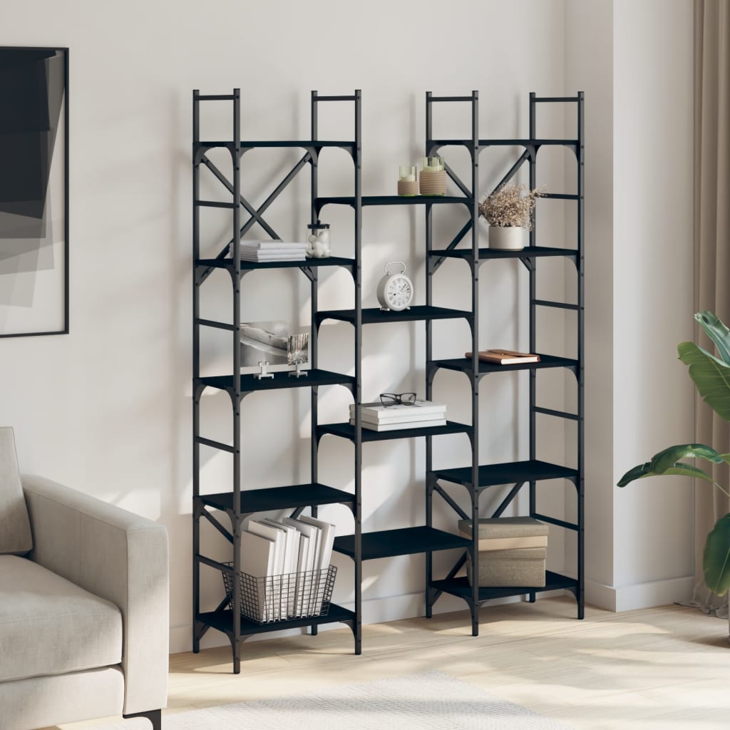 Libreria Nera 127,5x28,5x172,5 cm in Legno Multistrato | homemem39