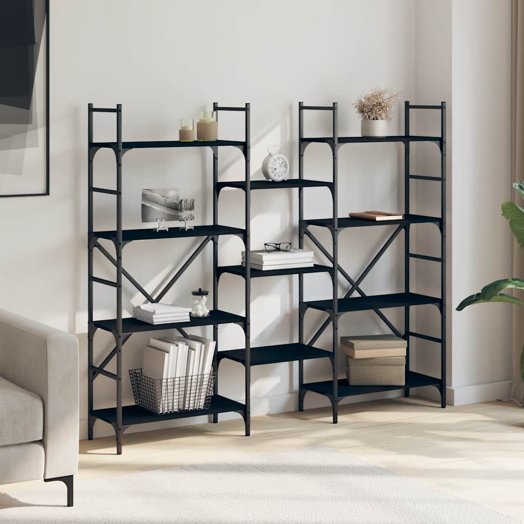 Libreria Nera 160x28,5x136,5 cm in Legno Multistrato | homemem39