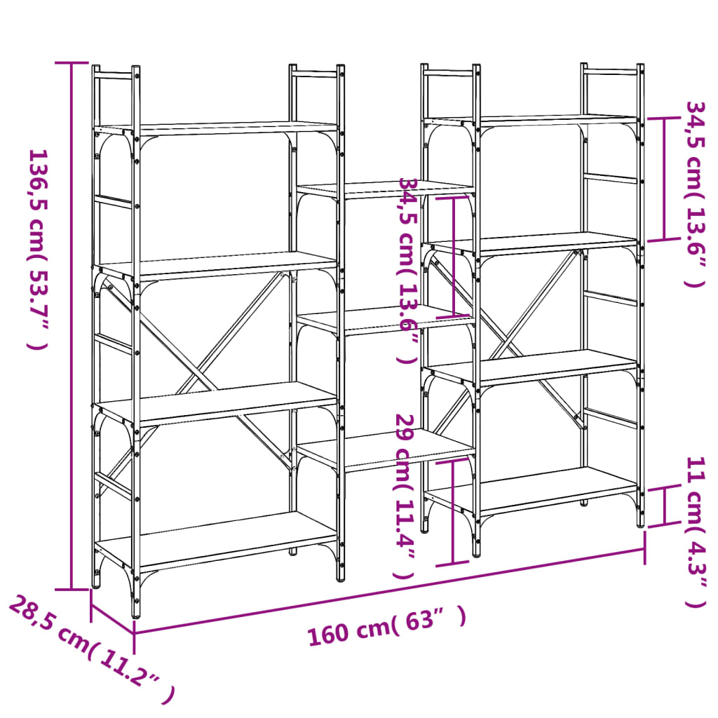 Libreria Rovere Fumo 160x28,5x136,5 cm in Legno Multistrato | homemem39