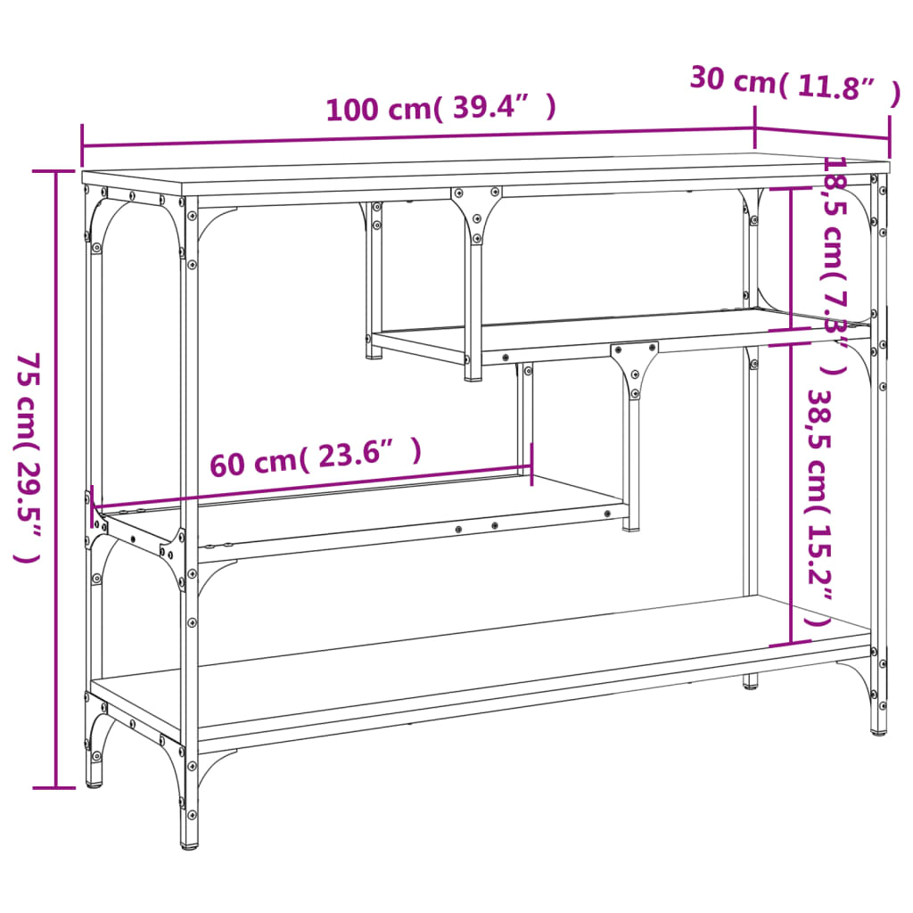 Tavolino Consolle Rovere Marrone 100x30x75 cm Legno Multistrato | homemem39