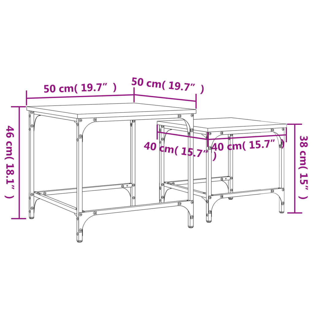 Tavolini Impilabili 2 pz Rovere Fumo in Legno Multistrato | homemem39