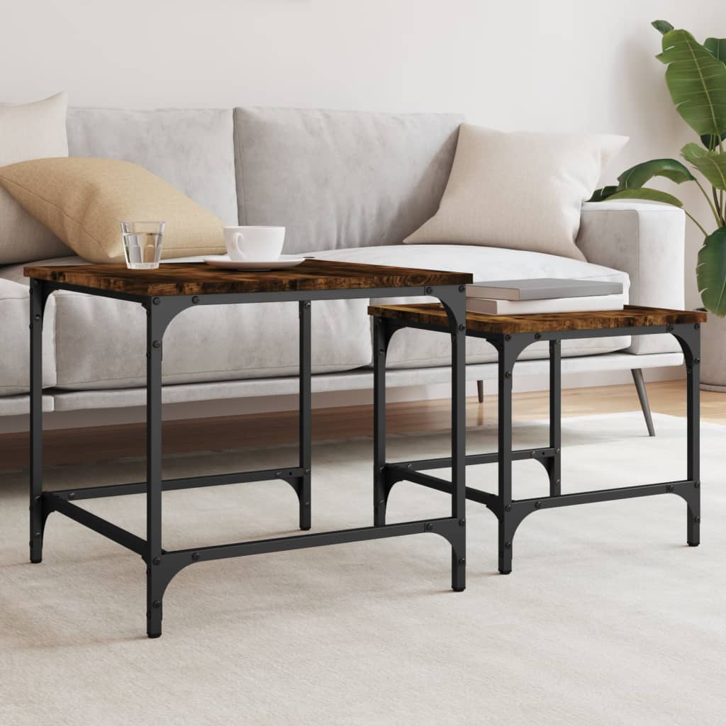Tavolini Impilabili 2 pz Rovere Fumo in Legno Multistrato | homemem39