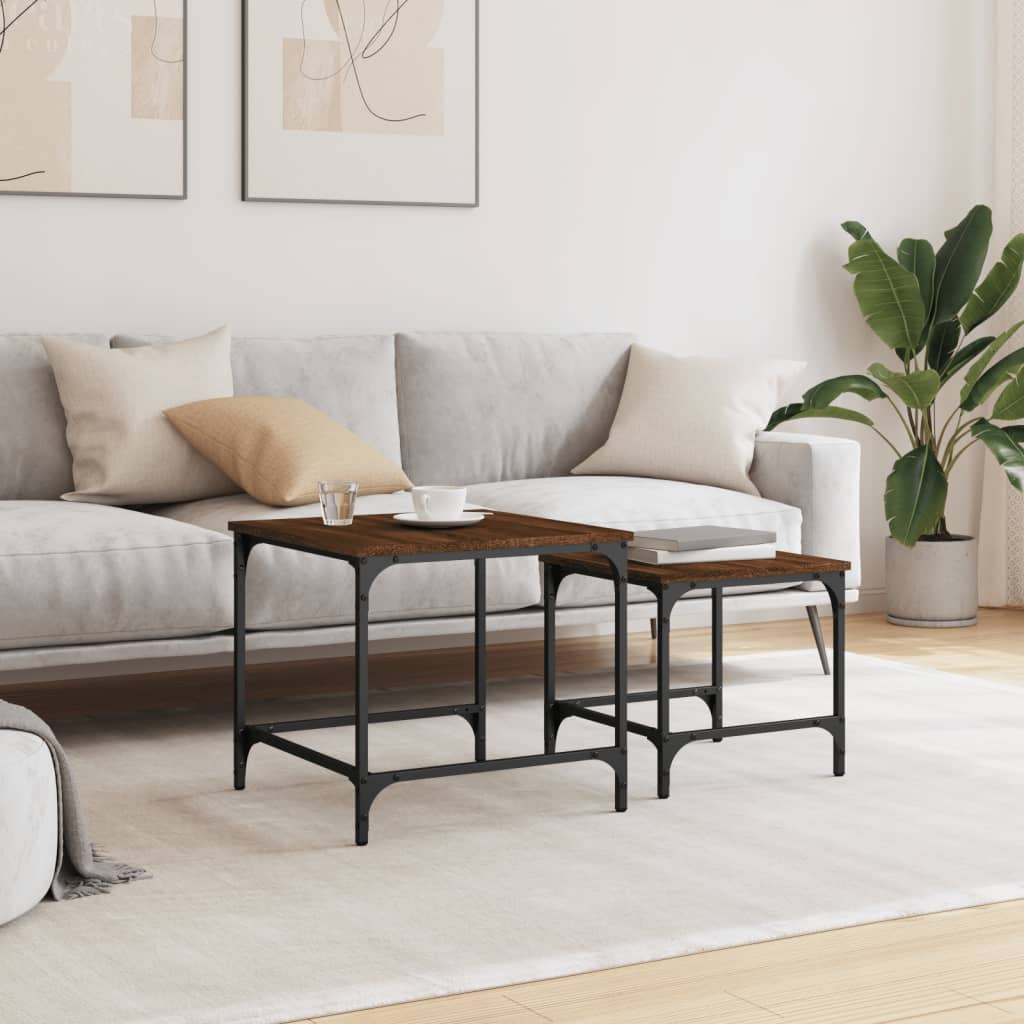 Tavolini Impilabili 2 pz Rovere Marrone in Legno Multistrato | homemem39