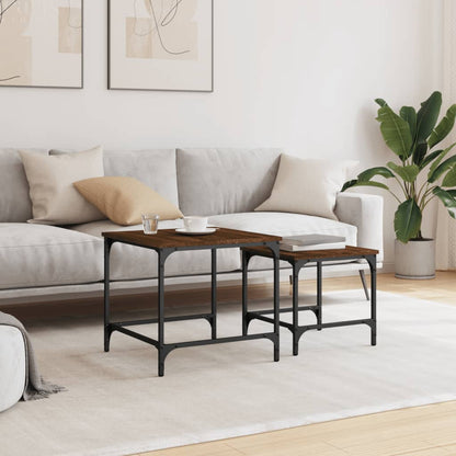 Tavolini Impilabili 2 pz Rovere Marrone in Legno Multistrato | homemem39
