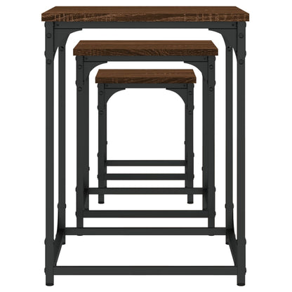 Tavolini Impilabili 3 pz Rovere Marrone in Legno Multistrato
