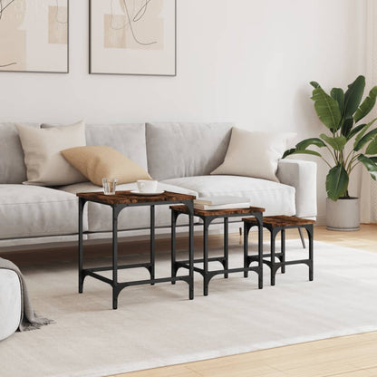 Tavolini Impilabili 3 pz Rovere Fumo in Legno Multistrato | homemem39