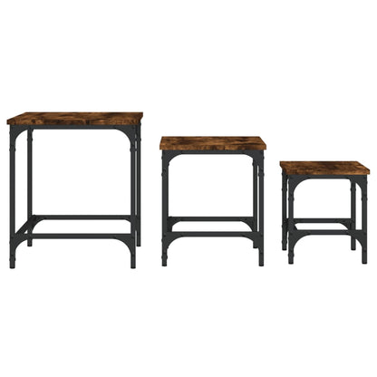 Tavolini Impilabili 3 pz Rovere Fumo in Legno Multistrato | homemem39