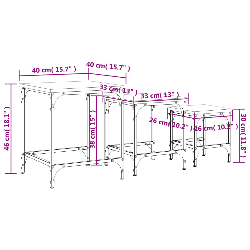 Tavolini Impilabili 3 pz Rovere Fumo in Legno Multistrato | homemem39