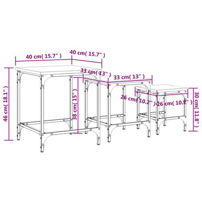 Tavolini Impilabili 3 pz Rovere Fumo in Legno Multistrato | homemem39