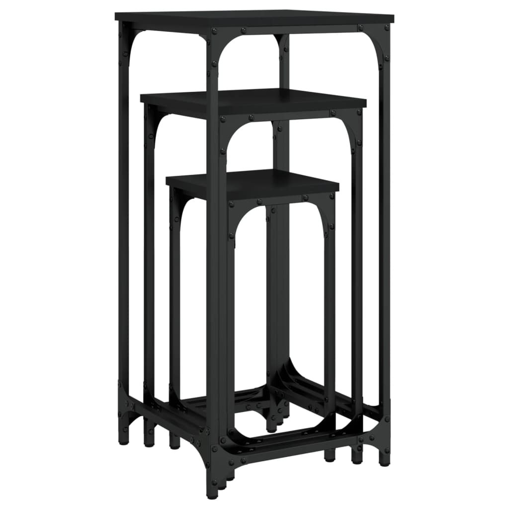 Tavolini Impilabili 3 pz Neri in Legno Multistrato - homemem39