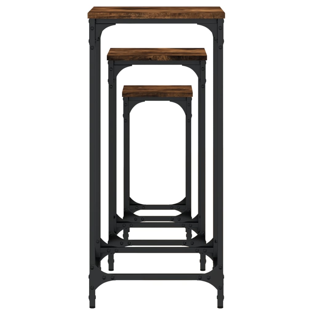 Tavolini Impilabili 3 pz Rovere Fumo in Legno Multistrato - homemem39
