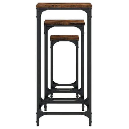Tavolini Impilabili 3 pz Rovere Fumo in Legno Multistrato - homemem39