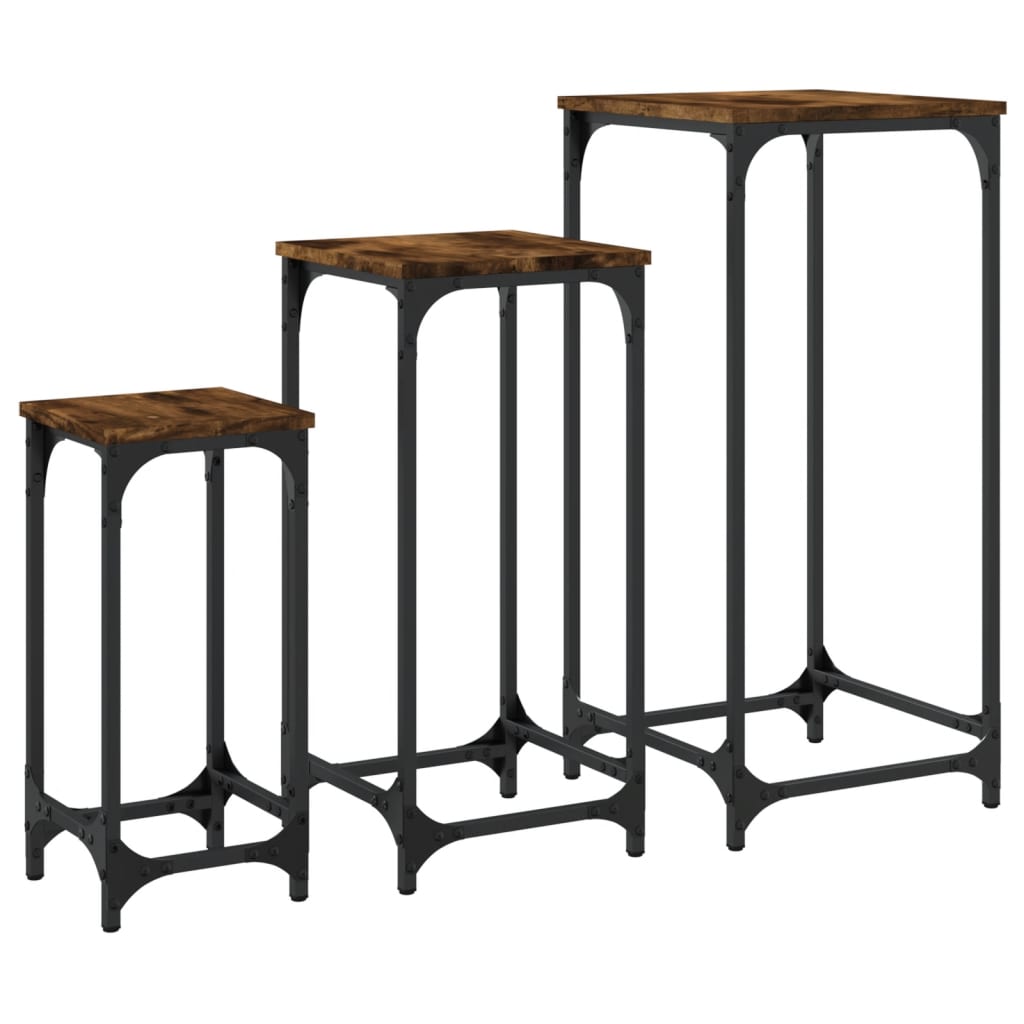 Tavolini Impilabili 3 pz Rovere Fumo in Legno Multistrato - homemem39