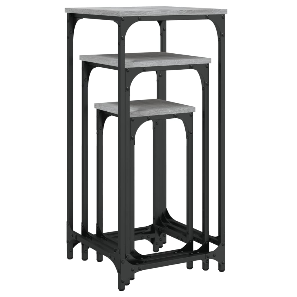 Tavolini Impilabili 3 pz Grigio Sonoma in Legno Multistrato - homemem39