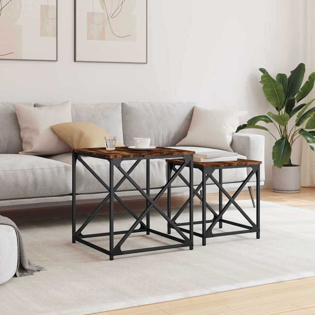 Tavolini Impilabili 2 pz Rovere Fumo in Legno Multistrato | homemem39