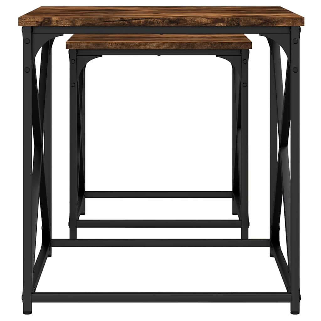 Tavolini Impilabili 2 pz Rovere Fumo in Legno Multistrato | homemem39