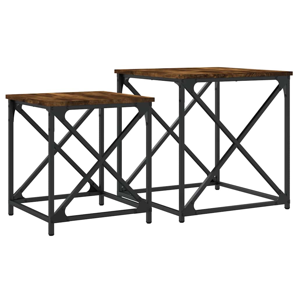 Tavolini Impilabili 2 pz Rovere Fumo in Legno Multistrato | homemem39