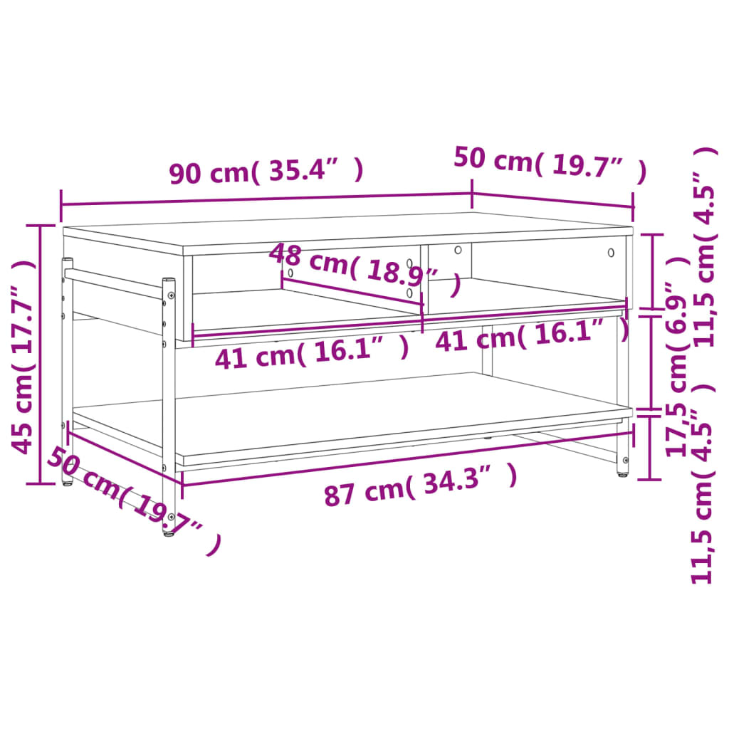 Tavolino da Salotto Rovere Fumo 90x50x45cm in Legno Multistrato | homemem39