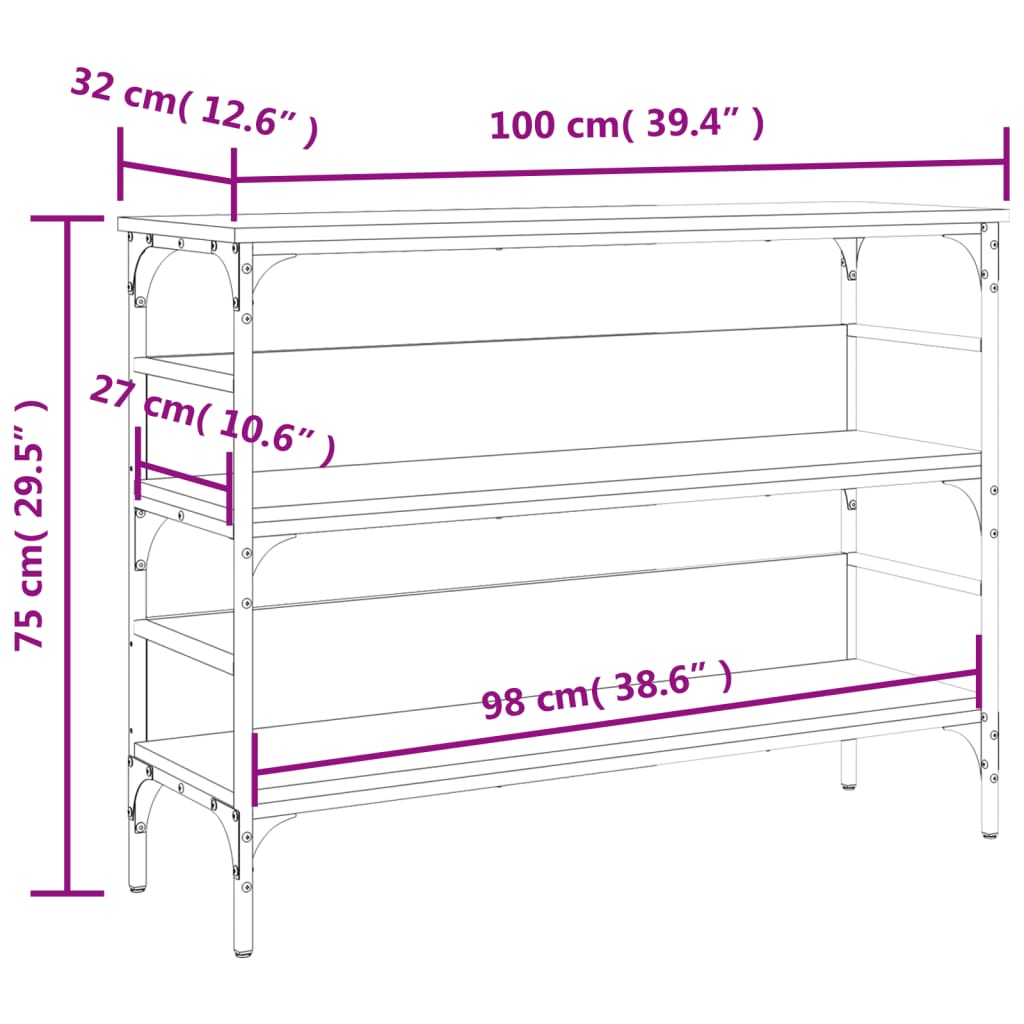 Tavolino Consolle Nero 100x32x75 cm in Legno Multistrato - homemem39