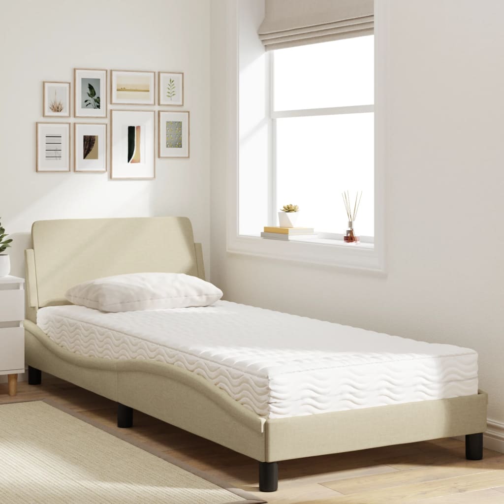 Letto con Materasso Dover Crema 80x200 cm in Tessuto - homemem39