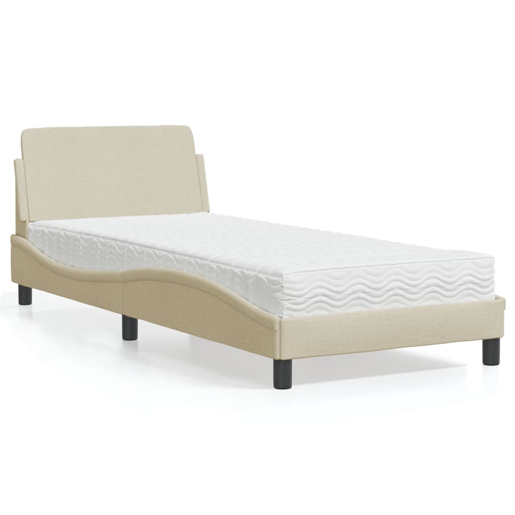 Letto con Materasso Dover Crema 80x200 cm in Tessuto - homemem39
