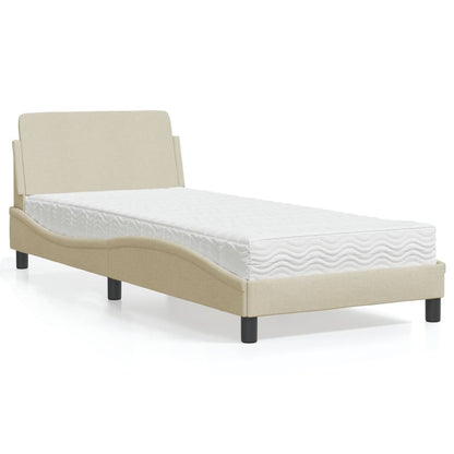 Letto con Materasso Dover Crema 80x200 cm in Tessuto - homemem39