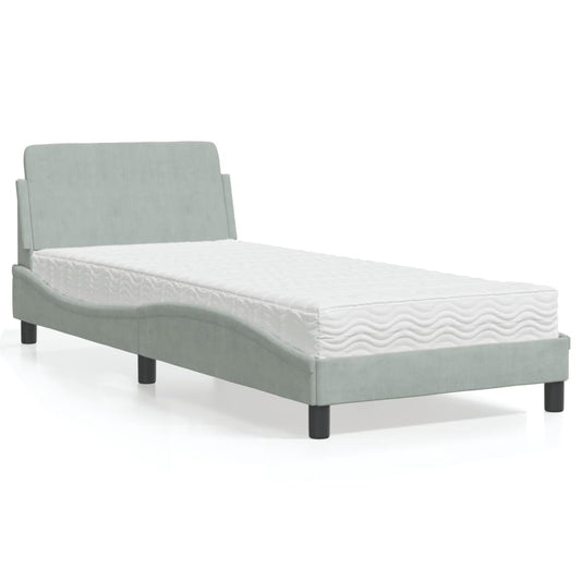Letto con Materasso Dover Grigio Chiaro 80x200 cm in Velluto - homemem39