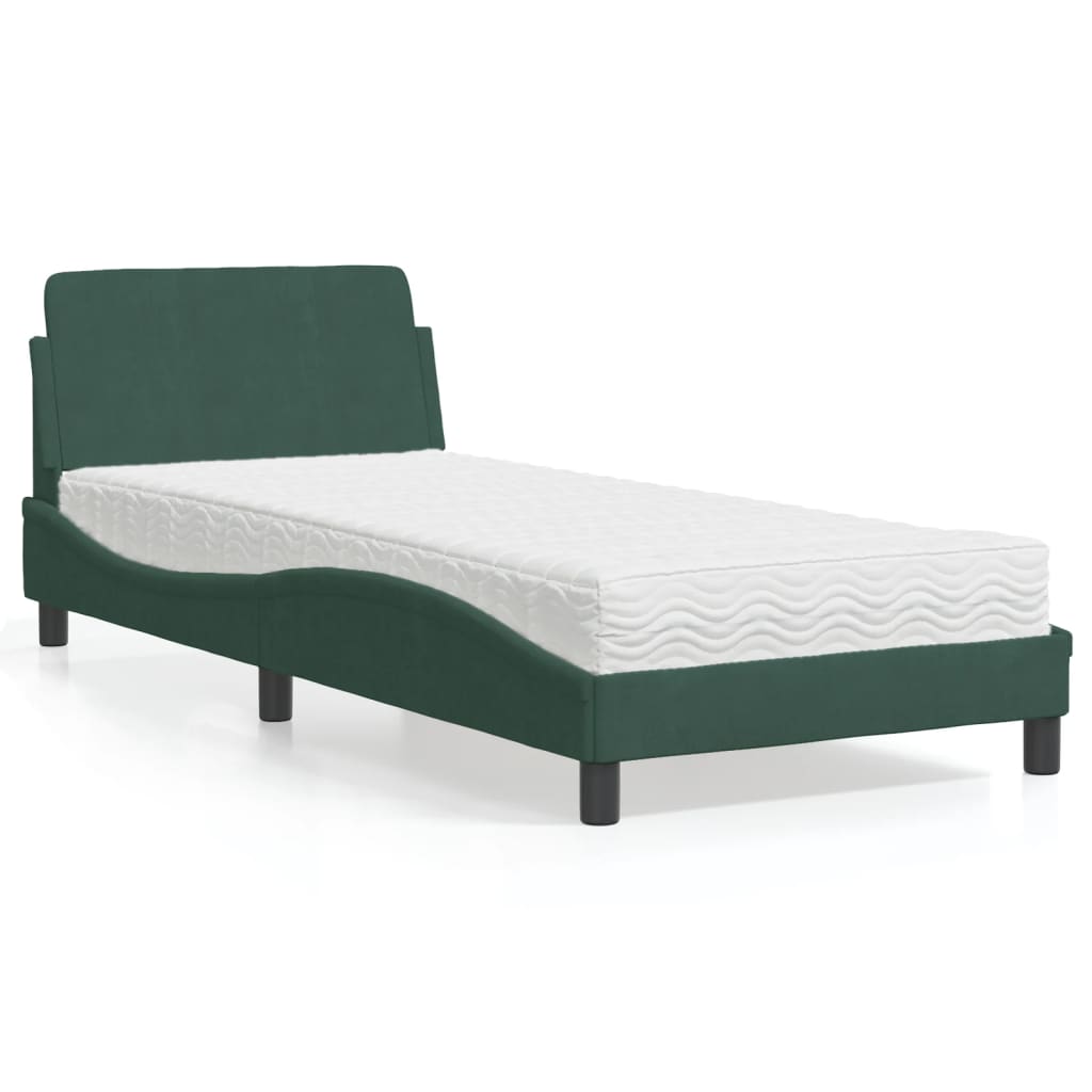 Letto con Materasso Dover Verde Scuro 80x200 cm in Velluto - homemem39
