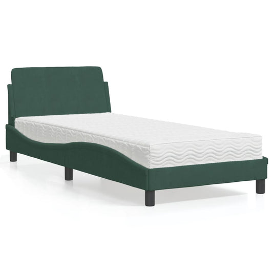 Letto con Materasso Dover Verde Scuro 80x200 cm in Velluto - homemem39
