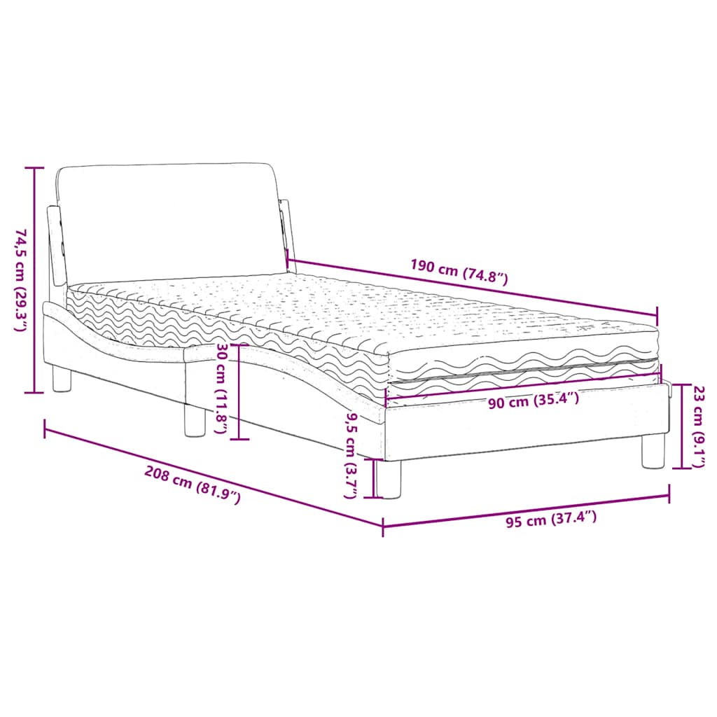 Letto con Materasso Dover Grigio Chiaro 90x190 cm in Tessuto
