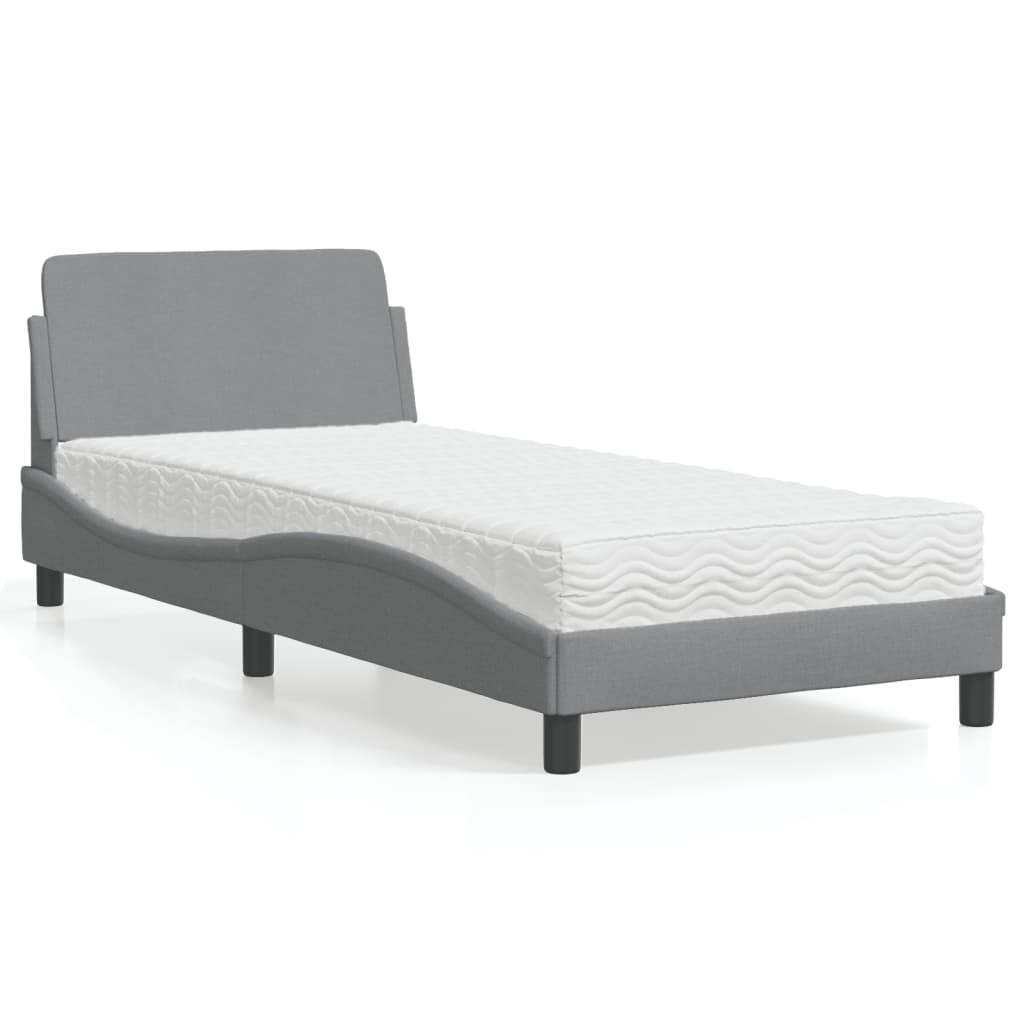 Letto con Materasso Dover Grigio Chiaro 90x190 cm in Tessuto - homemem39