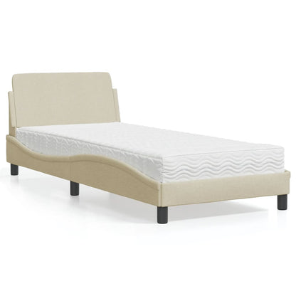 Letto con Materasso Dover Crema 90x190 cm in Tessuto - homemem39