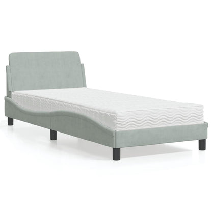Letto con Materasso Dover Grigio Chiaro 90x190 cm in Velluto - homemem39