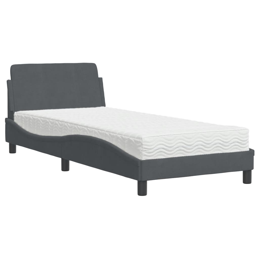 Letto con Materasso Dover Grigio Scuro 90x190 cm in Velluto | homemem39
