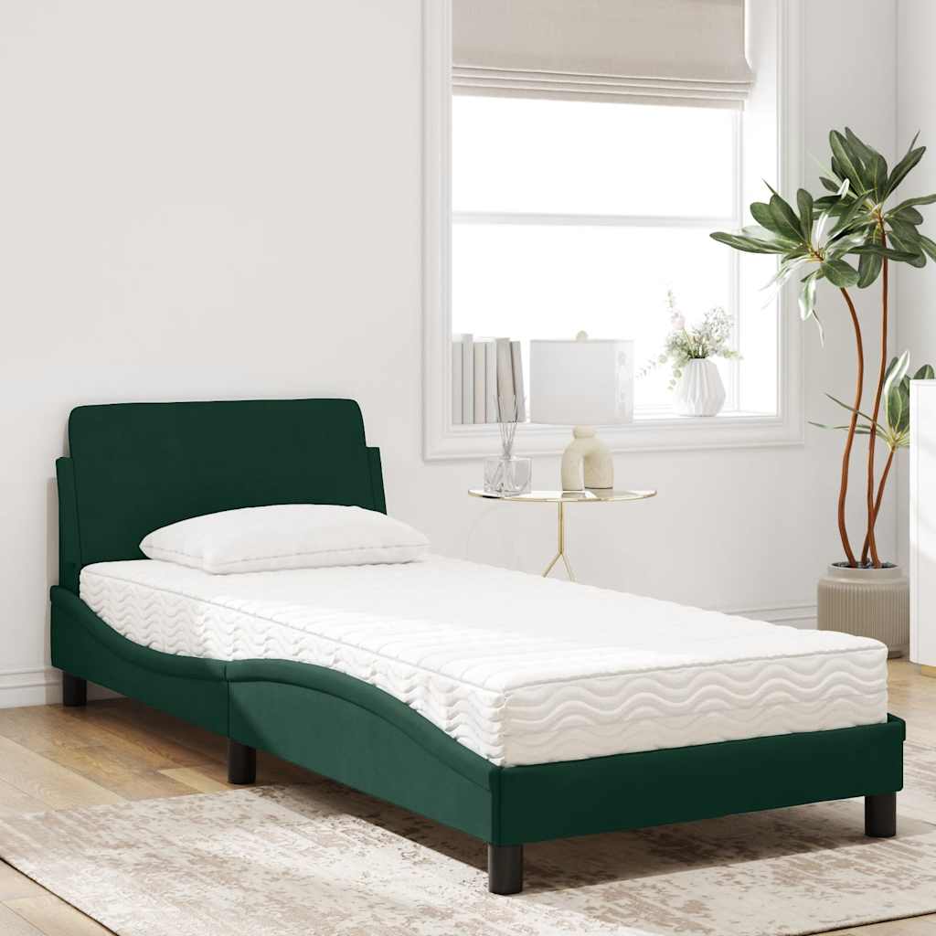 Letto con Materasso Dover Verde Scuro 90x190 cm in Velluto | homemem39