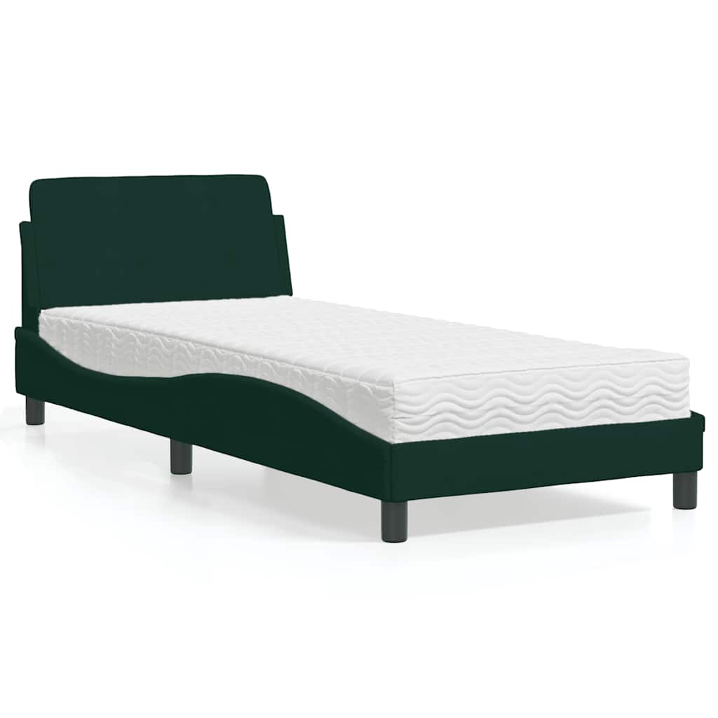 Letto con Materasso Dover Verde Scuro 90x190 cm in Velluto | homemem39
