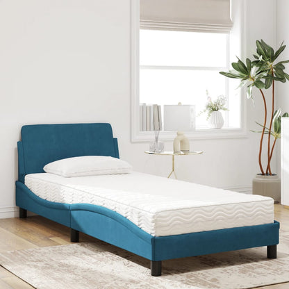 Letto con Materasso Dover Blu 90x190 cm in Velluto