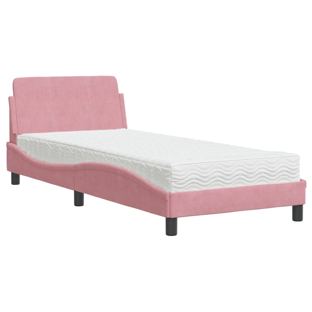 Letto con Materasso Dover Rosa 90x190 cm in Velluto | homemem39
